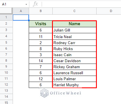 text values in the second column